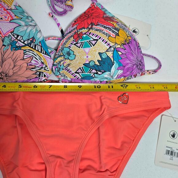 Body Glove Baby Love Bikini Top & Smoothies Basic Bottom Sz Large Orange Floral - Picture 12 of 16